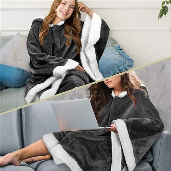 Angel Wrap Hooded Blanket,Wearable Blanket Women,Cozy PonchoWrap Throw for Adult - Picture 2 of 7